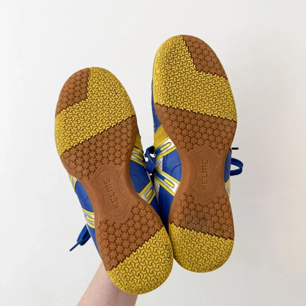 Indoor Soccer Kelme Star 360 Michelin Shoes Blue Yellow White Futsal Sneakers